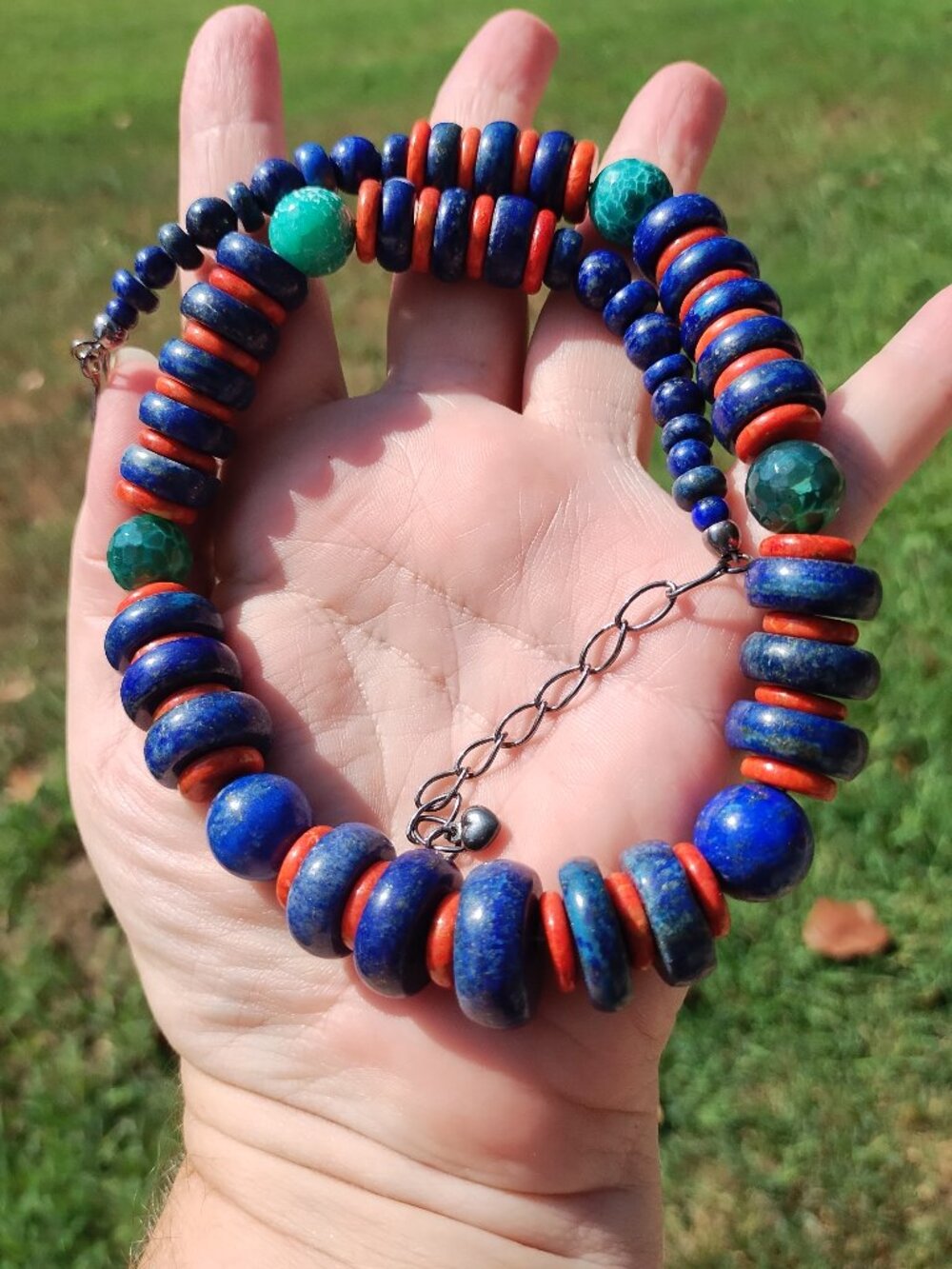 Jay King DTR mine finds Lapis Coral Spider Agate statement necklace 925 Sterling